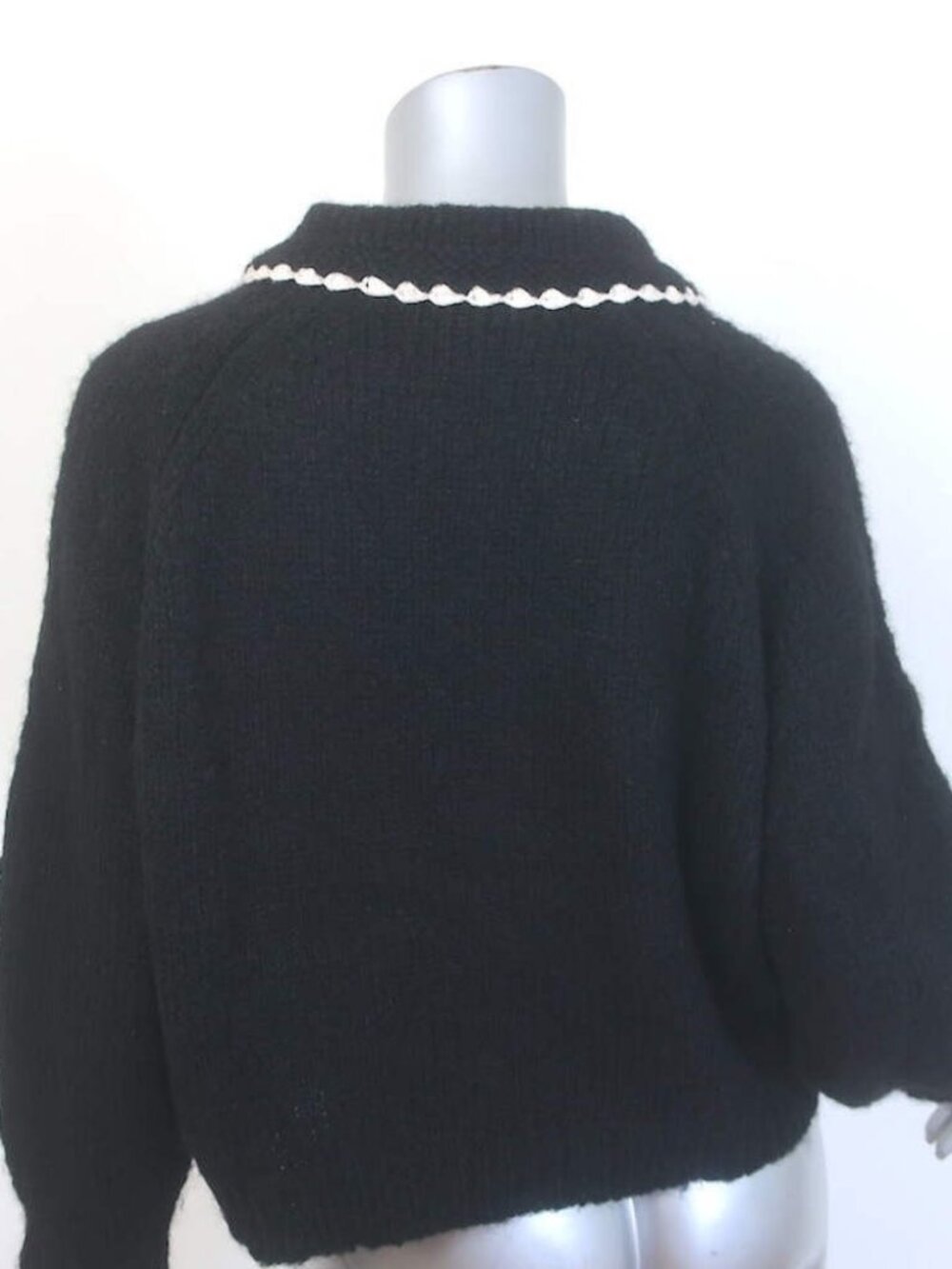 THE GREAT The Crochet Collar Pullover Sweater Black Alpaca-Blend Size 0 - Picture 5 of 8